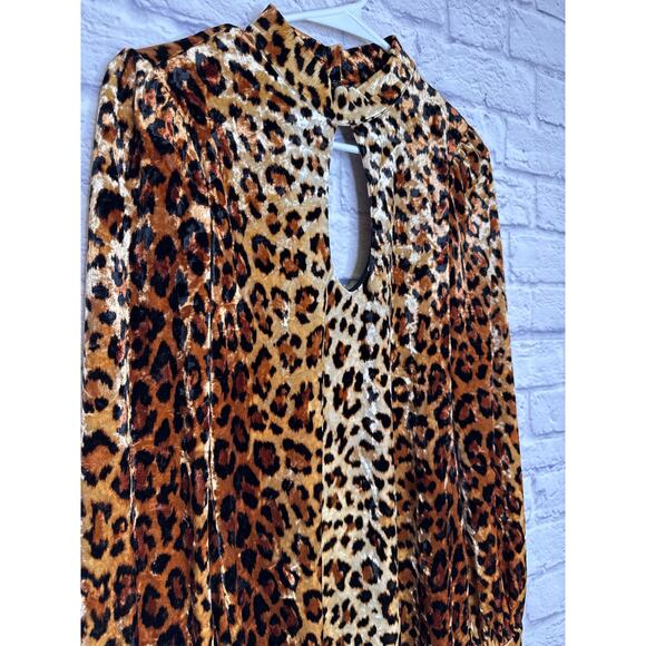 Silence + Noise Leopard Animal Print Long Sleeve Mini Crushed Velvet Dress MED - Picture 2 of 4